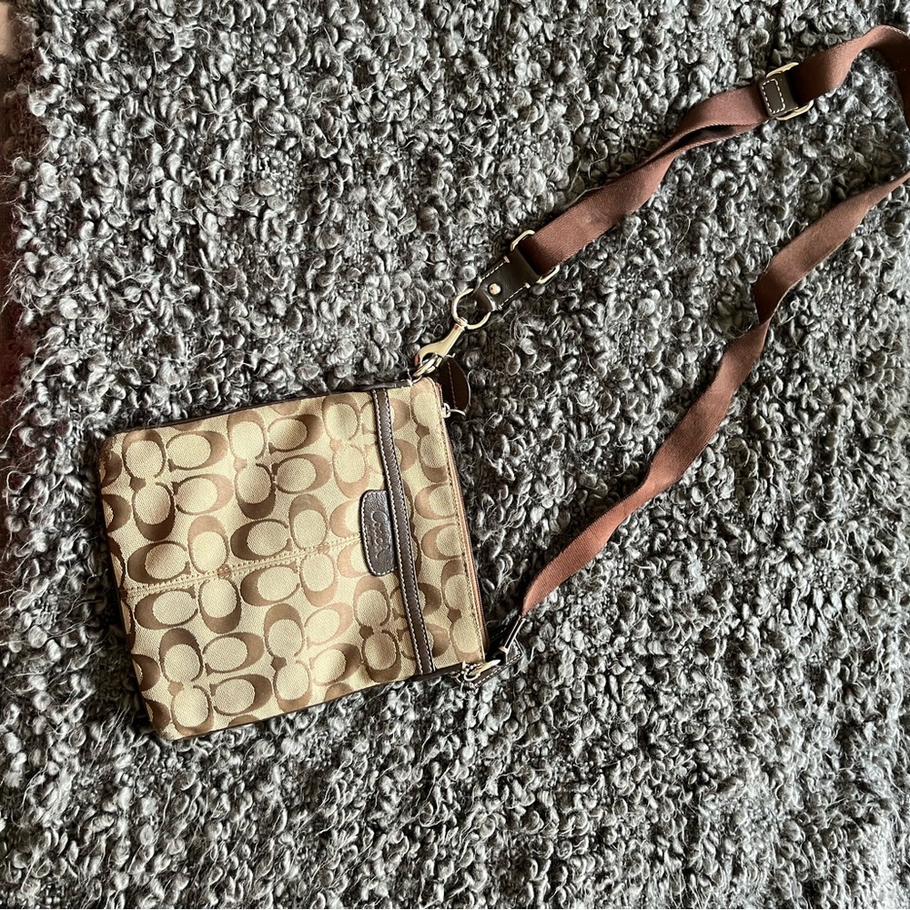 Coach side crossover bag, small, brown, used
